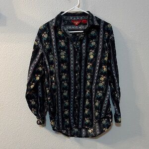 Lemon Black Floral  Button Down Shirt